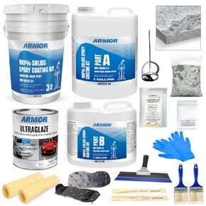 Garage Epoxy Floor Kit – Industrial Grade, 2 Part Epoxy Coating for Concrete for Garages, Basements, Workshops, Retail & Automotive Spaces - 14 pcs, Covers 600 Sq Ft, Designer Gray