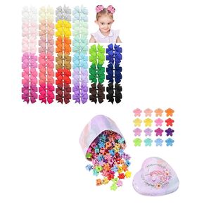 60pcs 3 Inches Boutique Hair Bows+128PCS Baby Girls Small Flower Hair Claw Clips