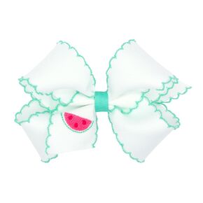 Wee Ones Girls' Grosgrain Hair Bow with Moonstitch Edge and Country Club Inspired Embroidery on a WeeStay Hair Clip, Medium, Watermelon