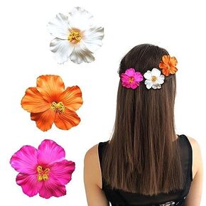 3Pcs Multicolor Hawaiian Flower Hair Clips for Women Plumeria Hibiscus Hair Clip Artificial Flower Clips for Vacation Beach Party Clips and Barrettes 3.5 Inch