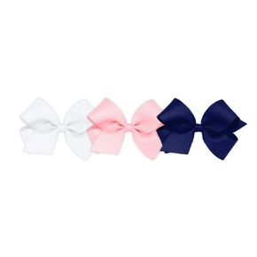 Wee Ones Girls' Medium Bow 3 Pack Set Solid Grosgrain Variety Pack on a WeeStay No-Slip Hair Clip - White, Light Pink, and Light Navy