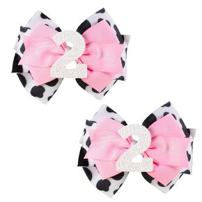 2Pcs Cow Birthday Hair Bow for Girls, 1st Birthday Cow Bow Hair Band for Baby Girls Birthday Party Decorations