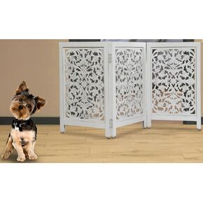 ECO CRAFT Wooden Tall White Antique Indoor Gate For Dog & Pet (54"W x 24"H) Solid Wood Foldable Gate For Home Use | 3 Panel Freestanding Wood Gate for Doorway, Stairs