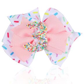 Birthday Pink Bow Hair Clips for Baby Girls, 1st to 3th Birthday Party Hair Bow, Confetti Ice Cream Hair Accessories for Girls Kids for Birthday Celebrations, Photo Props (3)