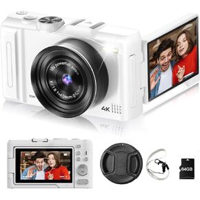 Digital Camera 4K for Photography, 50MP Vlogging Camera for YouTube Video with Flash and 3" 180° Flip Screen, 18X Digital Zoom Compact Travel Cameras with 64GB TF Card for Teens Beginner (Black)