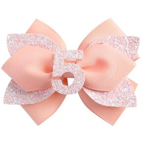 Glitter Birthday Hair Bow for Baby Girls 1 2 3 4 5 6 Years Peach Party Decoration Hair Accessories for Two 2nd Second Birthday