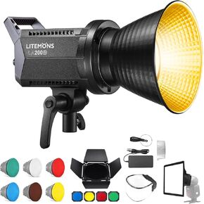 GODOX Litemons LA200Bi 230W Bi-Color LED Video Light,Dimmable 2800K-6500K,CRI 96+ TLCI 97+ Portable Photography Speedlite 101000@lux mit 8 Light Effect and APP Control Bowens Mount Continuous Lighting