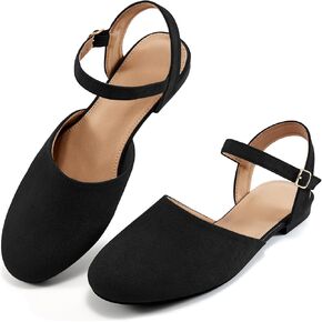 Ecetana Womens Flats Sandals Dressy Summer Comfortable Casual Fashion Round Toe Slingback Shoes with Buckle Ankle Strap