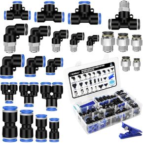 Kalolary 60PCS Quick Connect Air Hose Fittings Kit, 1/4" 3/8" 1/2" 1/8" Push to Connect Air Fittings for Nylon PU Tube DOT Air Line Fitting with NPT Threads for Pneumatic Tools Workshop Car Air System