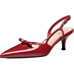 Women's Bow Slingback Kitten Heels Closed Pointed Toe Pumps Low Heel with Buckle Heels Dress Shoes for Dating Party Working