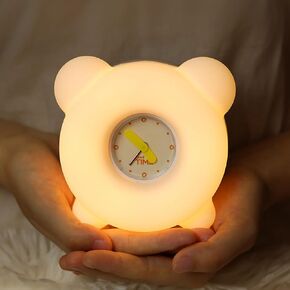 Night Light for Kids, Cute Silicone Nursery Night Light with 30-Minute Timer & 3-Level Dimmable, Kids Alarm Clock for Bedroom, Rechargeable Bedside Touch Lamp Gifts for Boys Girls (Clock)