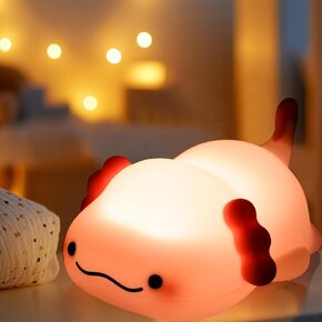 Axolotl Night Light，LED Squishy Novelty Animal Night Lamp, Food Grade Silicone 3 Level Dimmable Breastfeeding Nursery Nightlight for Room Decor, Cute Gifts Stuff for Boys Girls Baby Children