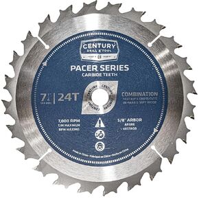 Century Drill & Tool – 09103 General Purpose Circular Saw Framing Blade - 7-1/4" 24T, Replacement Blades, Toolbox Accessories, Construction
