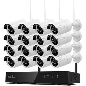 XMARTO Wireless Security Camera System 16CH Wi-Fi 6 16PC 3MP Wireless Security IP Camera System(Built-in Router, Plug N Play, Mobile View, Night Vision, Supports Audio Microphones)