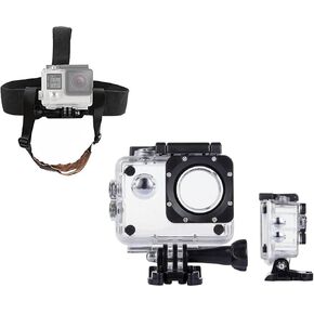 Waterproof Housing Case Head Strap Mount with Chin Belt Compatible with Akaso ek7000/Apexcam/Vemont/Sjcam/Wolfang ga300/Dragon Touch Vision3 Yf