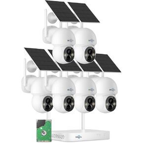 Hiseeu Solar Camera Wireless Outdoor, Home Security Camera System, 2.4G & 5G WiFi, Solar-Powered 4MP 6 Cam-Kit, Color Night Vision, 360° View, Pan & Tilt, 1T HDD Local Recording, No Subscription