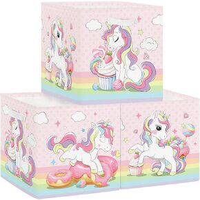 11.8" Unicorn Rainbow Storage Cube Organizer Desserts Macaron Clothes Storage Basket Bin for Closet Shelf Pink Clouds Nursery Kid Room Book Toy Chest, 3Pcs