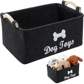 iplusmile Dog Toys Storage Bins with Wooden Handle - Rectangular Decorative Basket Soft Felt Organizer for Pet Supplies Kids Toy Chest Storage Trunk