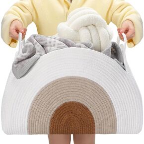 Zopeal Large Rainbow Storage Basket Rope Blanket Basket 21.7"x15"x12"baby Diaper Caddy Organizer Storage Dirty Clothes Basket for Desk Toy Gifts Bedroom Nursery Decor Organizing