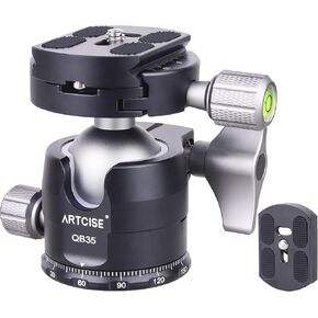 Low Profile Ball Head ARTCISE Metal Ball Head Mount 35mm with 2 Arca Quick Release Plates for DSLR Tripod Monopod Camcorder, Max Load 33lbs/15kg