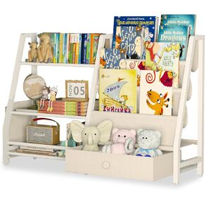 CONLI Kids Bookshelf and Toy Storage Organizer,3 Tier Storage Shelves,3 Tier Book Shelf, with Toy Storage Box, Ideal Bookcase and Toy Organizer for Living Room, Kids Room, Nursery-White