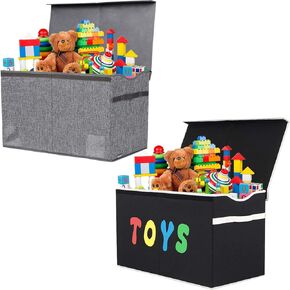 2 Pack Toy Box Chest, Collapsible Sturdy Storage Bins with Lids, Extra Large Kids Toy Storage Organizer Boxes Bins Baskets