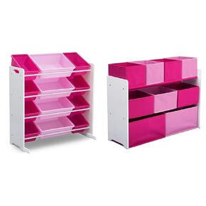 Delta Children Kids Toy Storage Organizer with 12 Plastic Bins - Greenguard Gold Certified, White/Pink & Deluxe Multi-Bin Toy Organizer with Storage Bins - Greenguard Gold Certified, White/Pink Bins