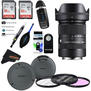 18-50mm f2.8 DC DN Contemporary Lens for Sony E with Sunshine Photo Advanced Bundle - 4 Years USA Manufacturer Warranty
