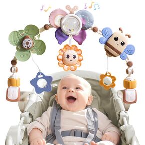 Adjustable Baby Stroller Arch Toys - Car Seat Toys Play Arch Crib Bassinet Toys Activity Arch with Fascinating Toys for Stimulating Baby's Senses Developing Motor Skills Infants Toddlers Gifts