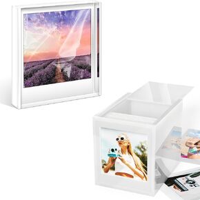WINKINE Acrylic Polaroid Frame & Photo Storage Box for Polaroid i-Type/600/SX-70/Instax Square Film, Instax Frame for Film 4.2’’x3.5’’ with Sliding Lid, Instax Frame Polaroid Guest Book