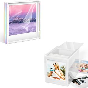 WINKINE Acrylic Polaroid Frame & Photo Storage Box for Polaroid i-Type/600/SX-70/Instax Square Film, Instax Frame for Film 4.2’’x3.5’’ with Sliding Lid
