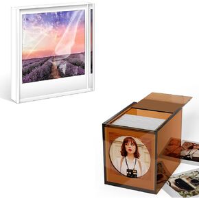 إطار وينكين أكريليك بولارويد وصندوق تخزين الصور لـ Polaroid I-Type/600/SX-70 Films ، Frame Frame Polaroid 4.2’'x3.5 '، Instax Polaroid Vintage Box مع غطاء منزلق