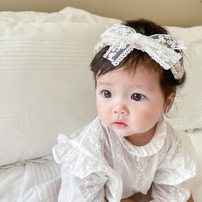 Baby Girls Bow Lace Headband Cute Soft Hairband White Butterfly Knot Headbands for Newborn Infants Toddlers Kids Christening Baptism Party Hair Accessories (Style 3, Elasticity)