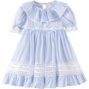 Girls Dress, Vintage Bluebell Heirloom Dress, White Lace, Puff Sleeve, Long Style for Spring and Autumn