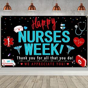 Happy Nurses Week Backdrop Banner Thank You Nurses Backdrop Decorations Nurses Week Sign Photo Booth Background for Medical Doctor Nursing Graduation Party Supplies