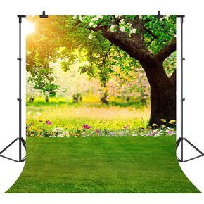 Spring Easter Backdrop for Photography Spring Pictures Nature Forest Scenery Tree Grass Sunshine Wall Decor Floral Photo Background Newborn Baby Shower Kids Photoshoot Banner 6x8FT DU12C