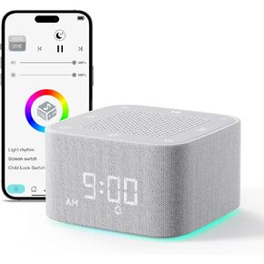 Sound Machine Alarm Clock, 32 Soothing Sounds, Night Lights Bluetooth Speaker, App Control White Noise Machine with Dimmable Clock, Noise Machine for Baby, Kids, Teens, Adult, Best Birthday Gift Ideas