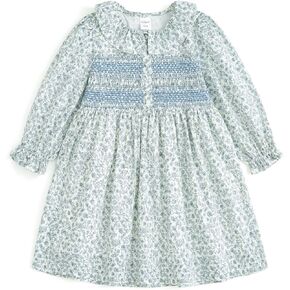 Curipeer Baby Girls Long Sleeve Floral Dress Flower Printed Smock Toddler Ruffle Dress for Autumn and Spring Blue 2T