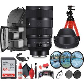 Sigma 28-45mm f/1.8 DG DN Art Lens (Sony E) (612965) + Sling Backpack + Lens Filter Kit + 64GB Memory Card + Flexible Tripod + Cleaning Kit + Hand Strap + Card Wallet + Card Reader + Lens Cap