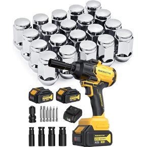 MIKKUPPA 800N.m (600Ft-lbs) Cordless Impact Wrench M12x1.5 Chrome Lug Nuts