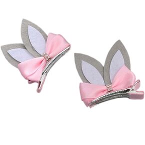 Easter Rabbit Bunny Ear Hair Clip with Bowknot Hair Bow for Baby Girls 2 Pack TSFJ35 (Pink New)