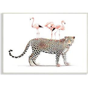 Stupell Industries Flamingos Stacked on Leopard Fun Tropical Safari Animals, Designed by Ziwei Li Wall Plaque, 19 x 13, Pink