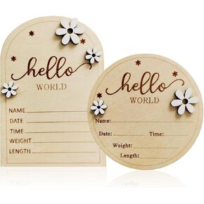 2 Pcs Hello World Newborn Sign, Baby Announcement Sign, Newborn Announcement Sign, Birth Announcement Sign for Hospital, Newborn Welcome Sign, Name Announcement Sign, Hospital Door Sign for New Baby Girl