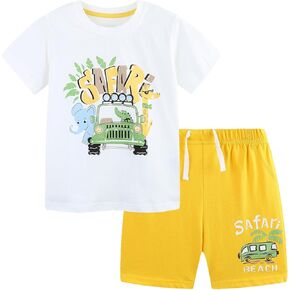 Bumeex Toddler Boy's Cotton Short Sleeve T-Shirt and Short Set 2-7Y
