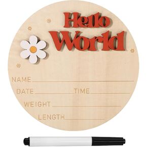 Baby Announcement Sign, 5.9 Inch Wooden Hello World Sign Gender Reveal Birth Announcement Board Newborn Welcome Sign Baby Name Plaques Gifts for Photo Prop Nursery Hospital Girl Boy(Blue)