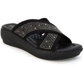 YOKI NOMI-05 Women’s Wedge Sandals with Rhinestone Straps, Women’s Sandals Comfortable Dressy