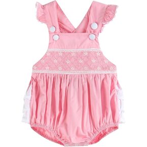 Girls Baby and Toddler Smocked Easter Bunny Ruffle Romper