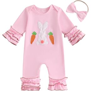 Baby Girl Easter Romper Jumpsuit Headband Set First Easter Baby Girl Outfit Clothes