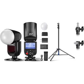 NEEWER Z1-N TTL Round Head Flash Speedlite for Nikon with Magnetic Dome Diffuser, 76Ws 2.4G 1/8000s HSS Speedlight, 10 Levels LED Modeling Lamp, 480 Full Power Shots, 8.5ft/2.6m Light Stand Included