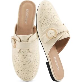 Ablanczoom Mules for Women Flat Shoes: Comfortable Slip On Suede Dressy Buckle Closed Toe Backless Womens Mule 2025